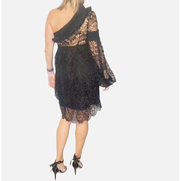 Givenchy Black Lace One Shoulder Long Sleeve Formal Dress Women’s Size 40 Medium - Picture 6 of 12